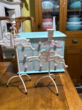 Vintage bunny rabbit Easter taper candle set